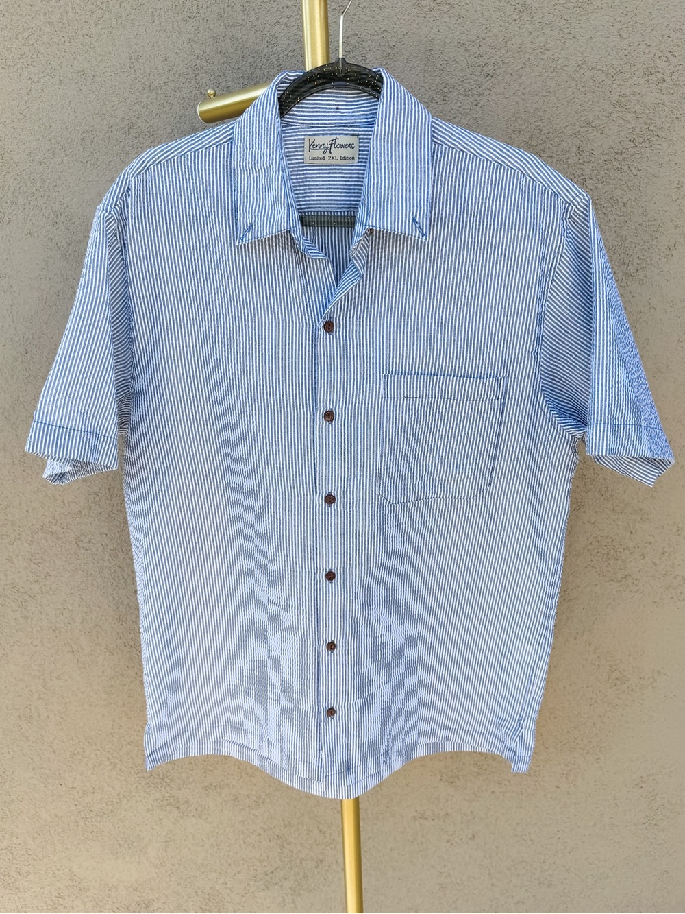 Kenny Flowers Blue White Seersucker Stripe Button Down Shirt 2XL